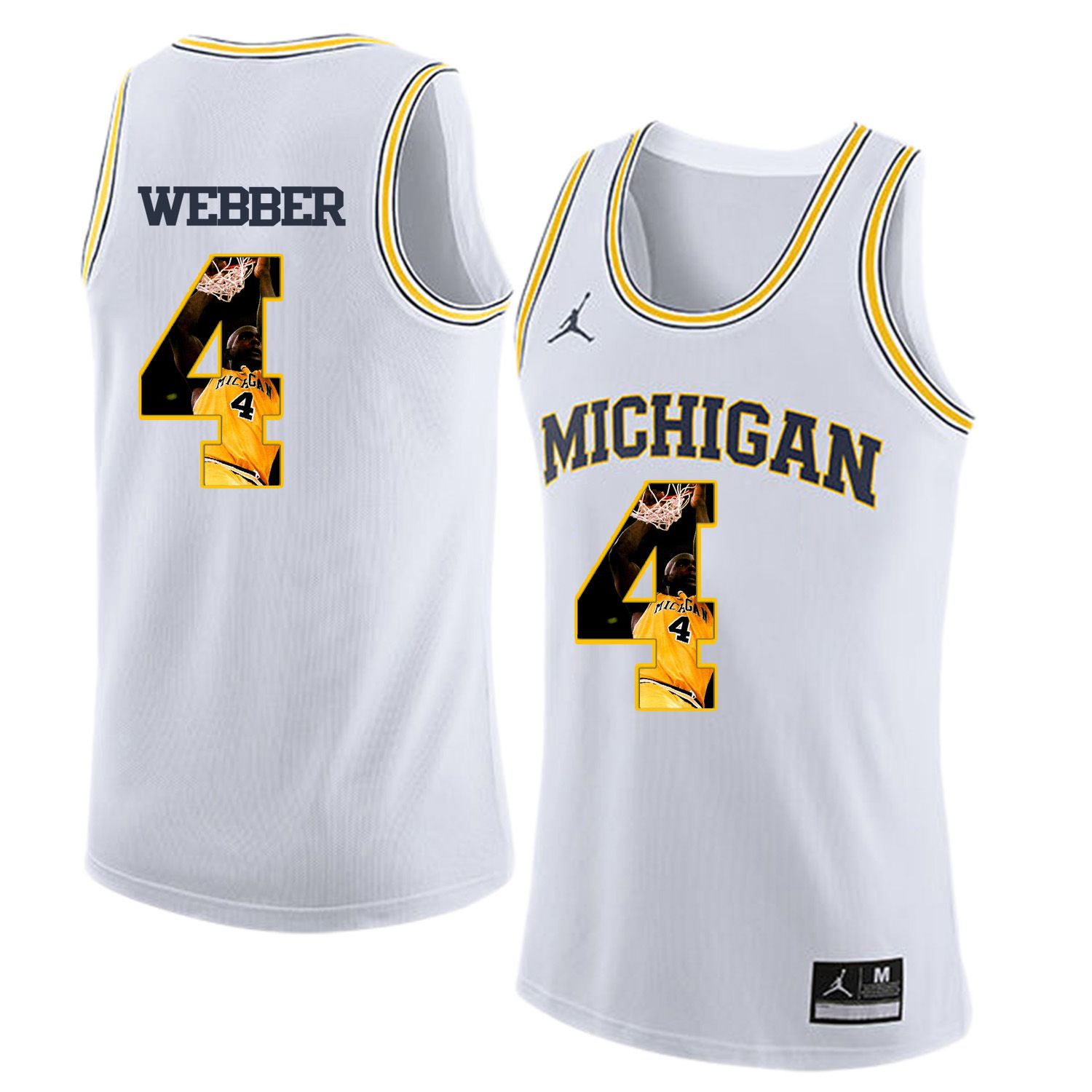 Men Jordan University of Michigan Basketball White #4 Webber Fashion Edition Customized NCAA Jerseys->customized ncaa jersey->Custom Jersey